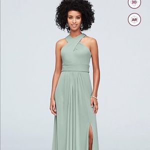 Dusty sage floor length dress w/ slit